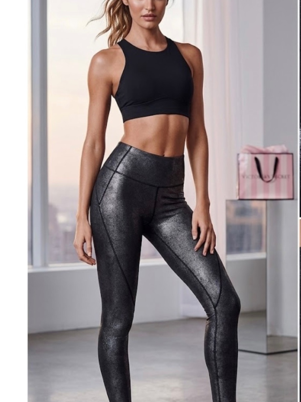 Victoria’s Secret PINK Black Shimmer Legging With pocket size s NOT